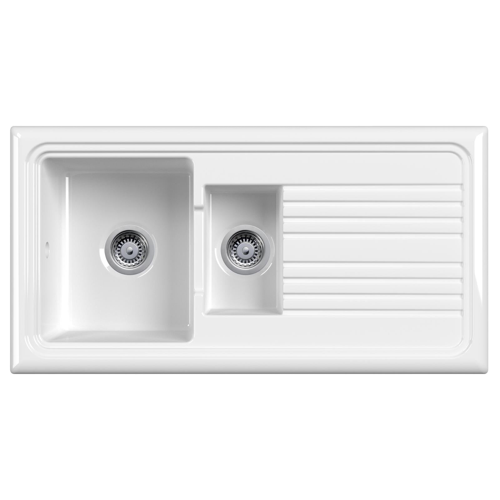 Reginox RL 301CW II White 1.5 Bowl Inset Reversible Ceramic Kitchen Sink